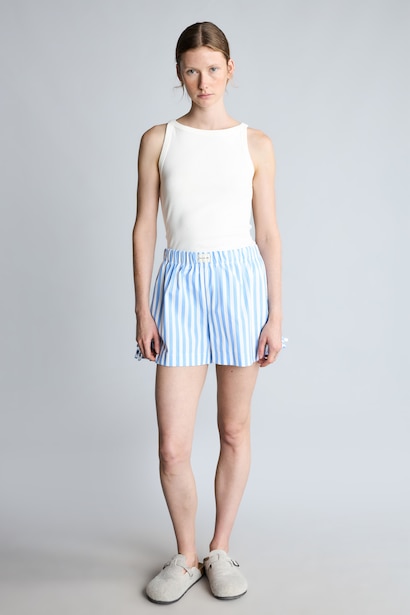%100 Pamuk Regular Fit Çizgili Poplin Şort Pijama Alt