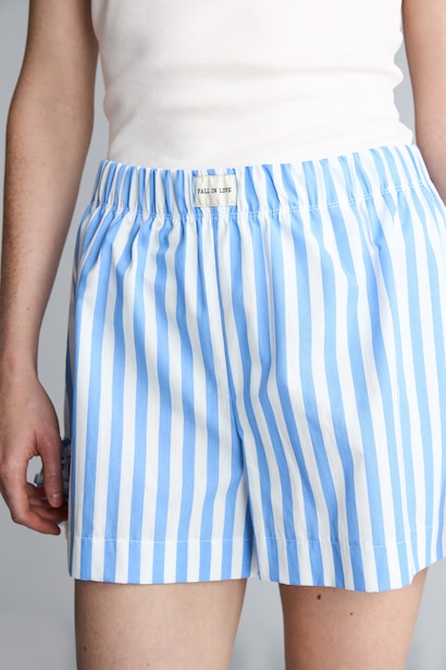 %100 Pamuk Regular Fit Çizgili Poplin Şort Pijama Alt