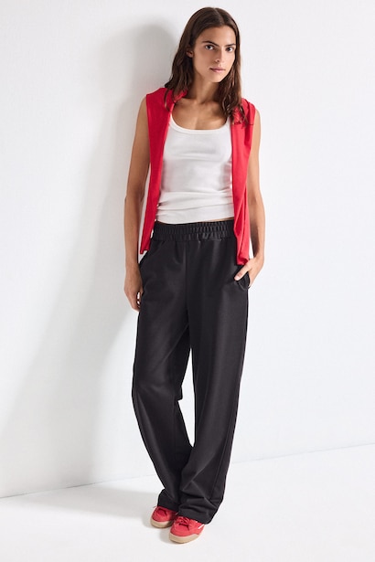 Straight Fit Thin Sweatshirt Fabric Trousers