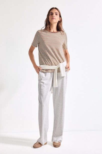 Straight Fit Thin Sweatshirt Fabric Trousers
