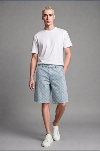 Baggy Fit Kareli Bermuda Şort