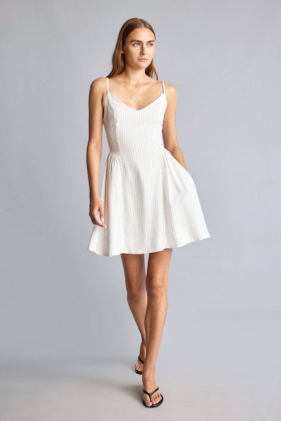 V-Neck Striped Poplin Strappy Midi Dress