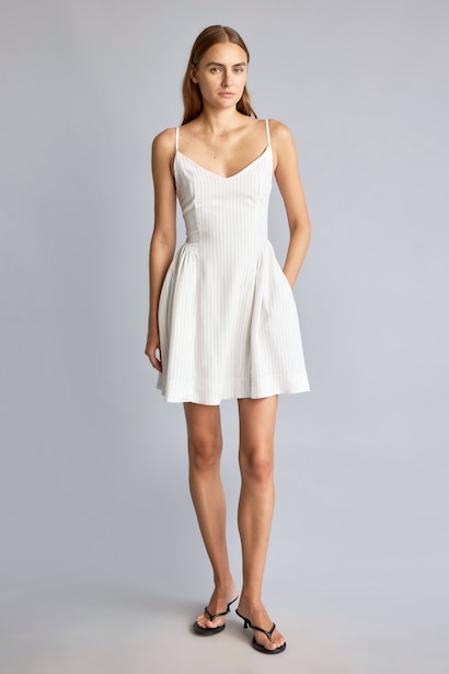 V-Neck Striped Poplin Strappy Midi Dress