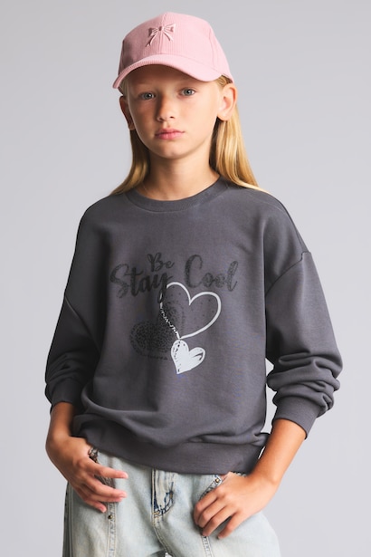 Girl Relaxed Fit Crew-Neck Printed Sweatshirt