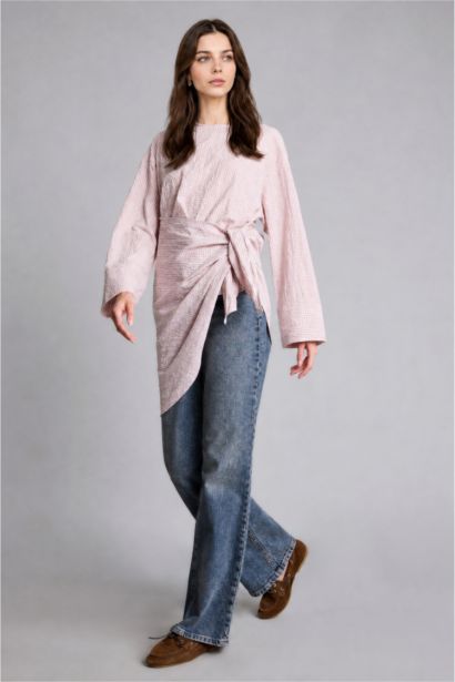 Regular Fit Crinkle Fabric Long Sleeve Tunic