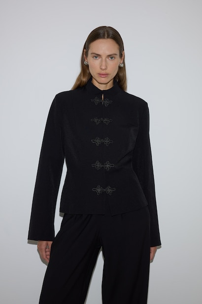 Regular Fıt Desenli Düğmeli Blazer Ceket