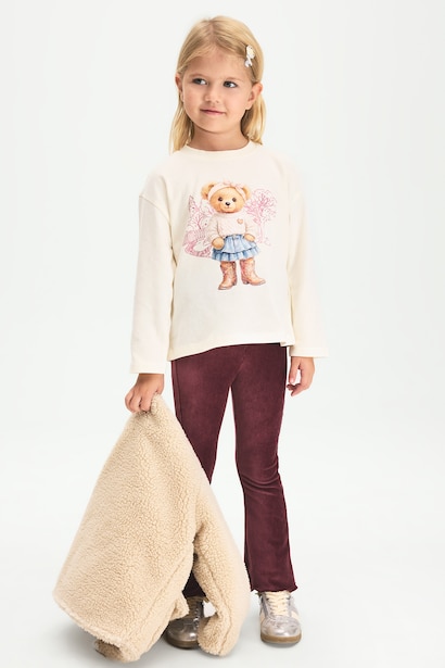 Baby Girl 100% Cotton Teddy Bear Print Crew Neck Long Sleeve T-Shirt