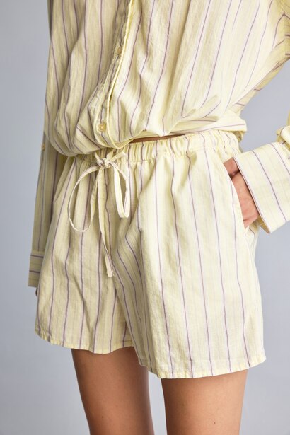 Stretch Waist Linen Blend Striped Shorts