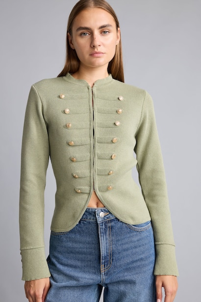 Fıtted Bisiklet Yaka Fermuarlı Crop Napolyon Hırka