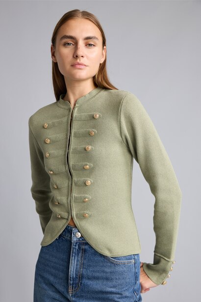 Fıtted Bisiklet Yaka Fermuarlı Crop Napolyon Hırka