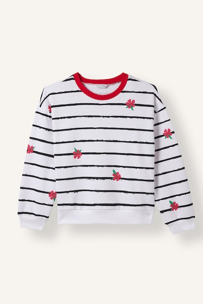 Relax Fit Çizgili Çiçekli Sweatshirt