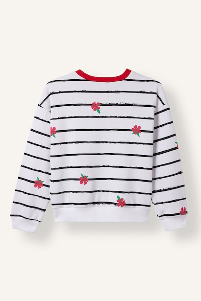 Relax Fit Çizgili Çiçekli Sweatshirt