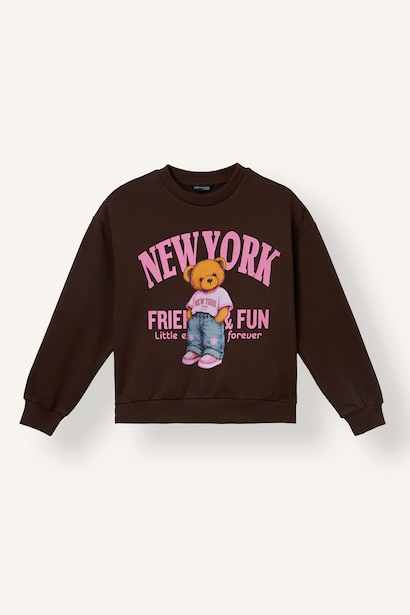 Relax Fit Ayıcık Baskılı Sweatshirt Kız Çocuk