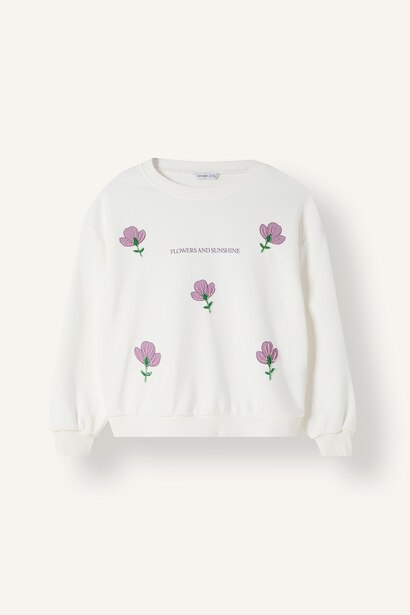Girl Relaxed Fit Embroidered Floral Crew Neck Sweatshirt
