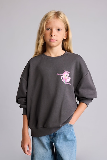 Relax Fit Floral Crew Neck Sweatshirt