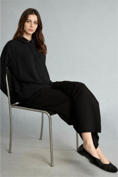 Wide Leg Keten Karışımlı Pantolon
