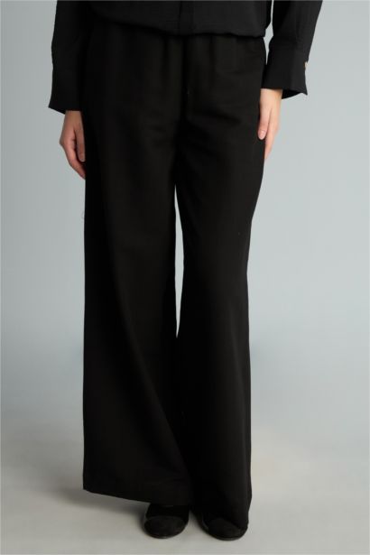 Wide Leg Keten Karışımlı Pantolon