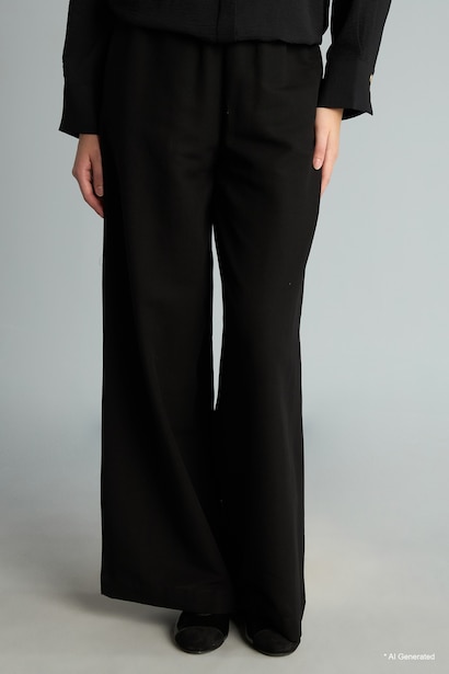 Wide Leg Keten Karışımlı Pantolon
