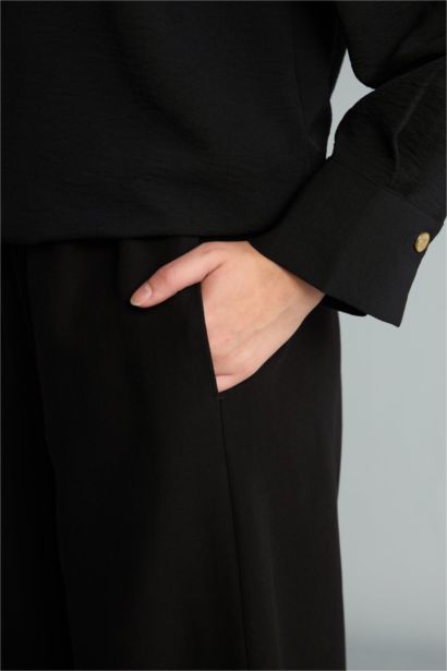 Wide Leg Keten Karışımlı Pantolon