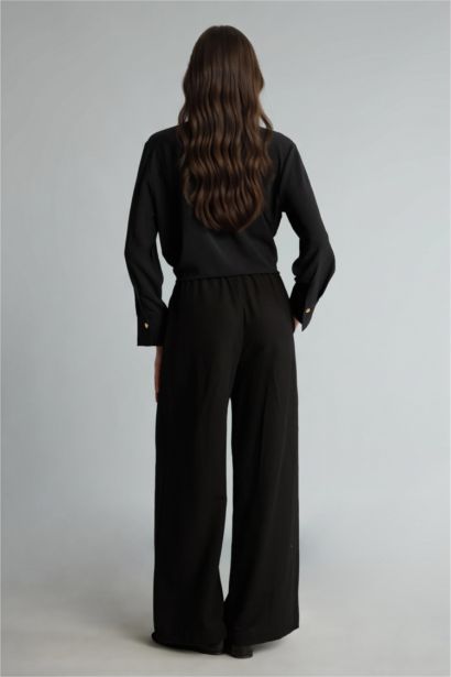 Wide Leg Keten Karışımlı Pantolon