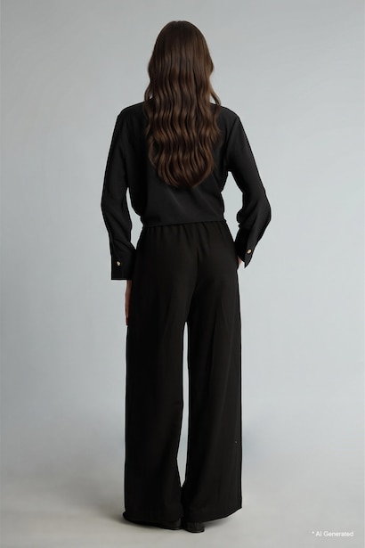 Wide Leg Keten Karışımlı Pantolon