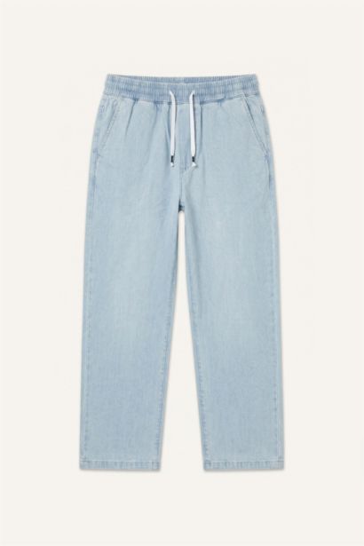 Baggy Fit Elastic Waist Blue Trousers