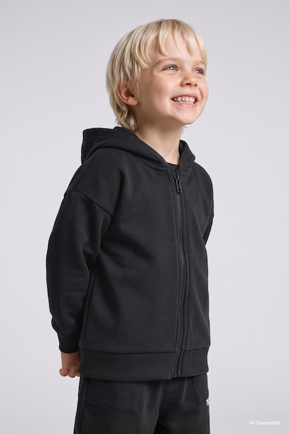 Kapüşonlu Fermuarlı Basic Sweatshirt Hırka Erkek Bebek