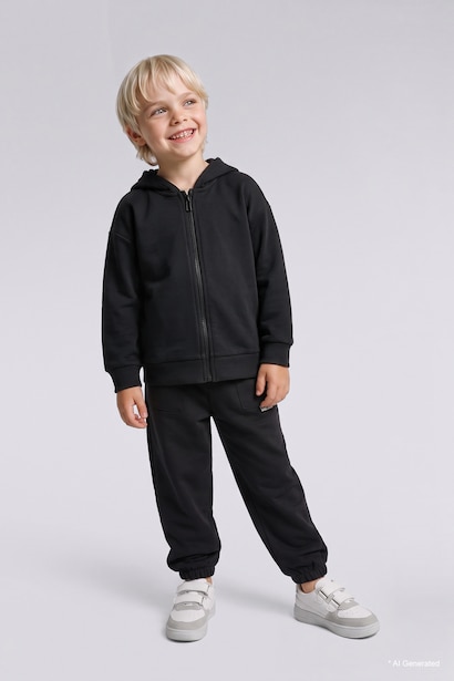 Kapüşonlu Fermuarlı Basic Sweatshirt Hırka Erkek Bebek