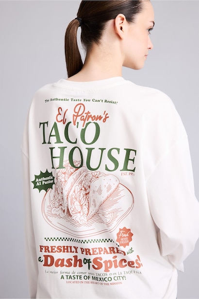 Oversize Crew Neck Printed Long Sleeve T-Shirt