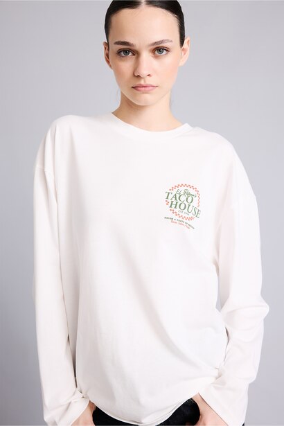 Oversize Crew Neck Printed Long Sleeve T-Shirt