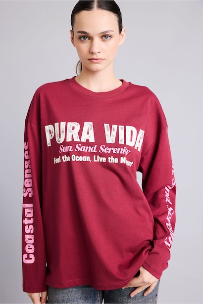 Oversize Crew Neck Printed Long Sleeve T-Shirt