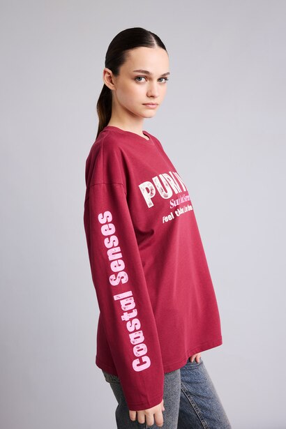 Oversize Crew Neck Printed Long Sleeve T-Shirt