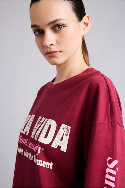 Oversize Crew Neck Printed Long Sleeve T-Shirt