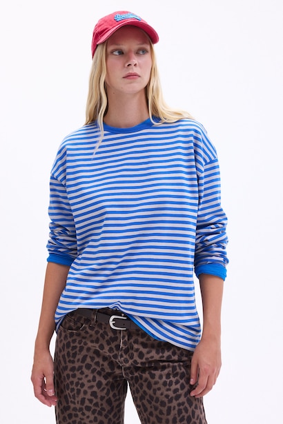 100% Cotton Oversize Fit Crew Neck Jersey Long Sleeve T-Shirt