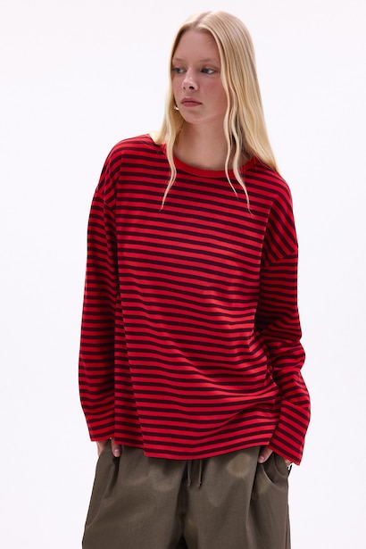 100% Cotton Oversize Fit Crew Neck Jersey Long Sleeve T-Shirt