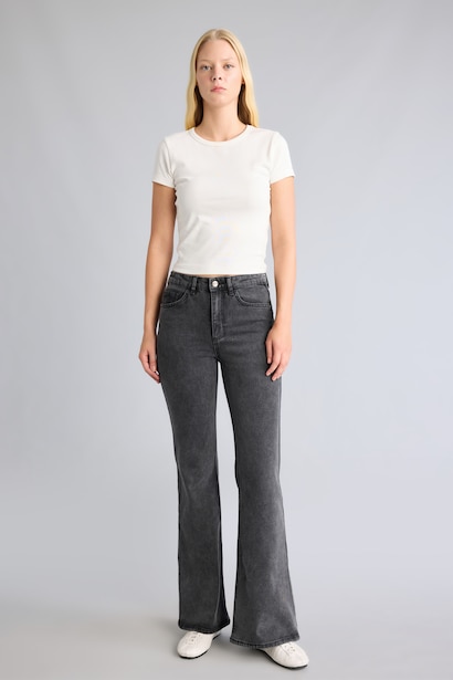 Flare Fit Mid Waist Jeans