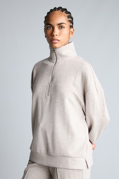 Oversize Yarım Fermuarlı Modal Basic Sweatshirt