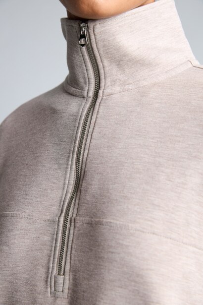 Oversize Yarım Fermuarlı Modal Basic Sweatshirt