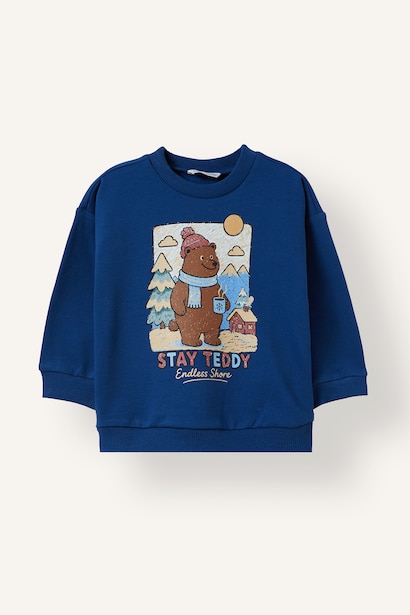 Ayı Baskılı Oversize Sweatshirt Erkek Bebek