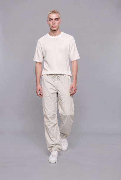 100% Cotton Baggy Fit Elastic Tie Waist White Trousers