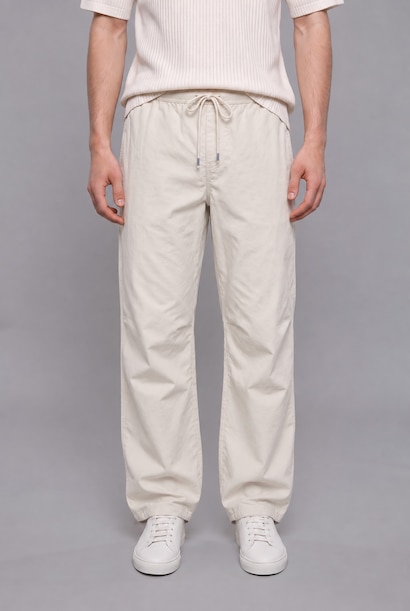 100% Cotton Baggy Fit Elastic Tie Waist White Trousers