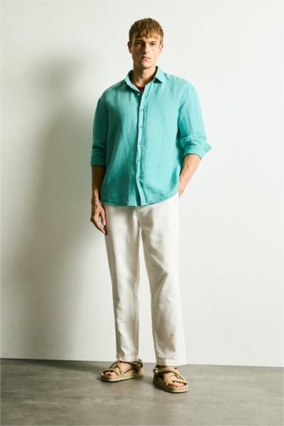 Linen Blended Long Sleeve Shirt