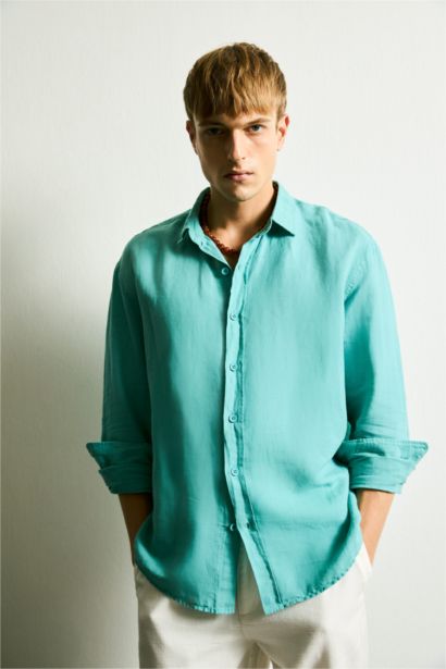 Linen Blended Long Sleeve Shirt