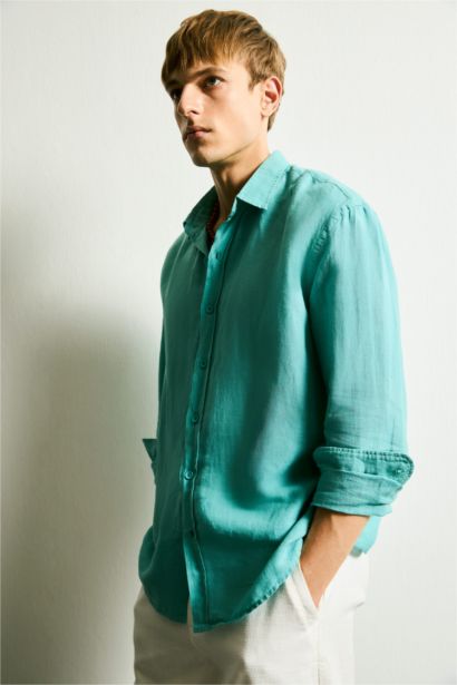 Linen Blended Long Sleeve Shirt