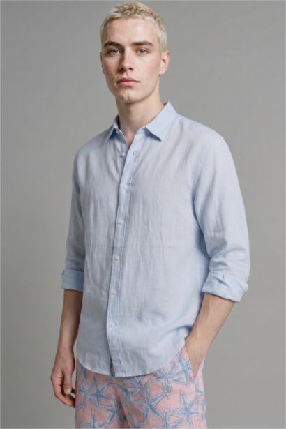 Relax Fit Linen Blended Long Sleeve Shirt