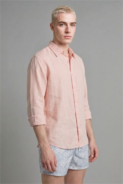 Relax Fit Linen Blended Long Sleeve Shirt