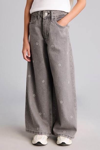 90's Wide Leg Desenli Pantolon Kız Çocuk