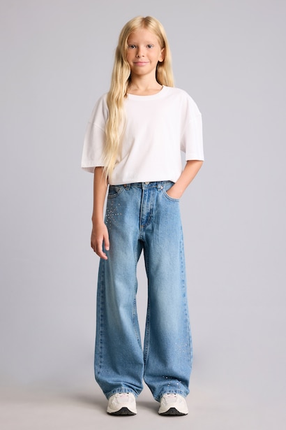 Straight Wide Jean Pantolon Kız Çocuk