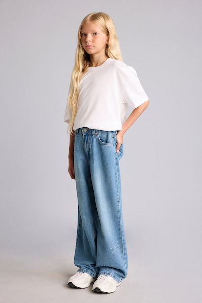 Straight Wide Jean Pantolon Kız Çocuk