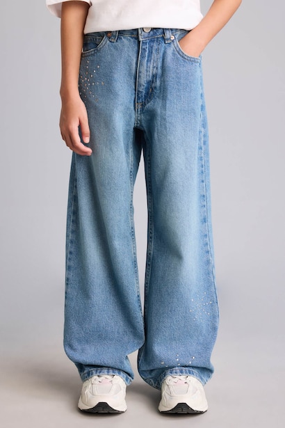 Straight Wide Jean Pantolon Kız Çocuk